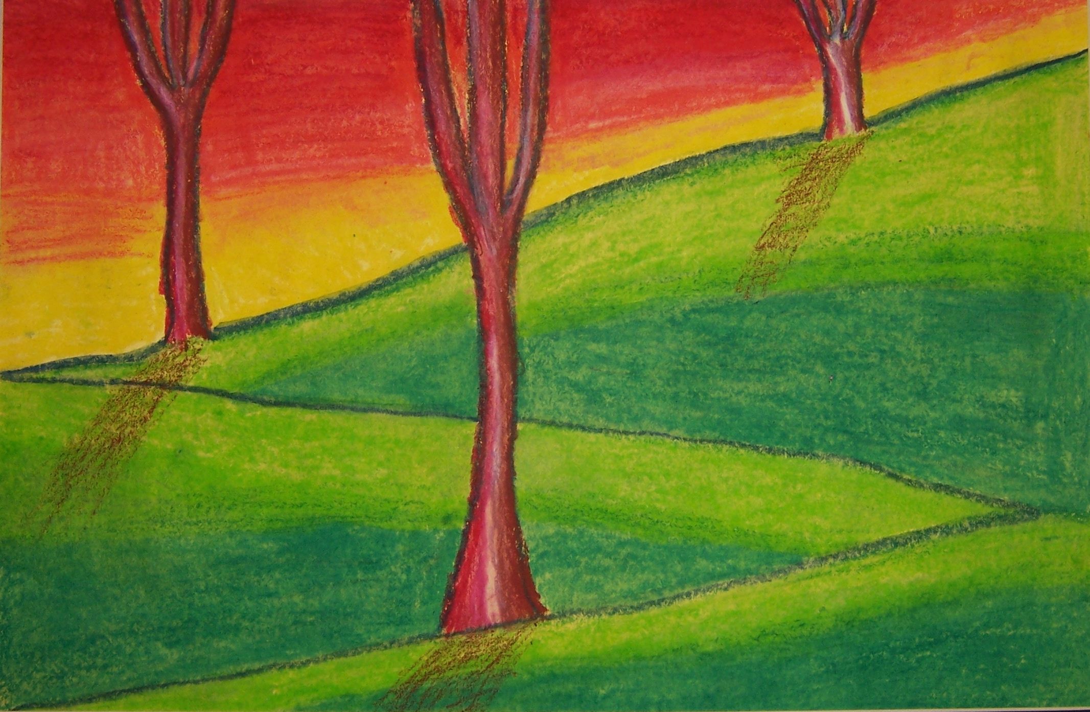 Easy Oil Pastel Landscape painting for beginners